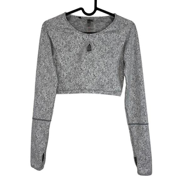 Gymshark Fleur Texture Long Sleeve Cropped Athletic Top Size XS in Charcoal Marl - Picture 2 of 7